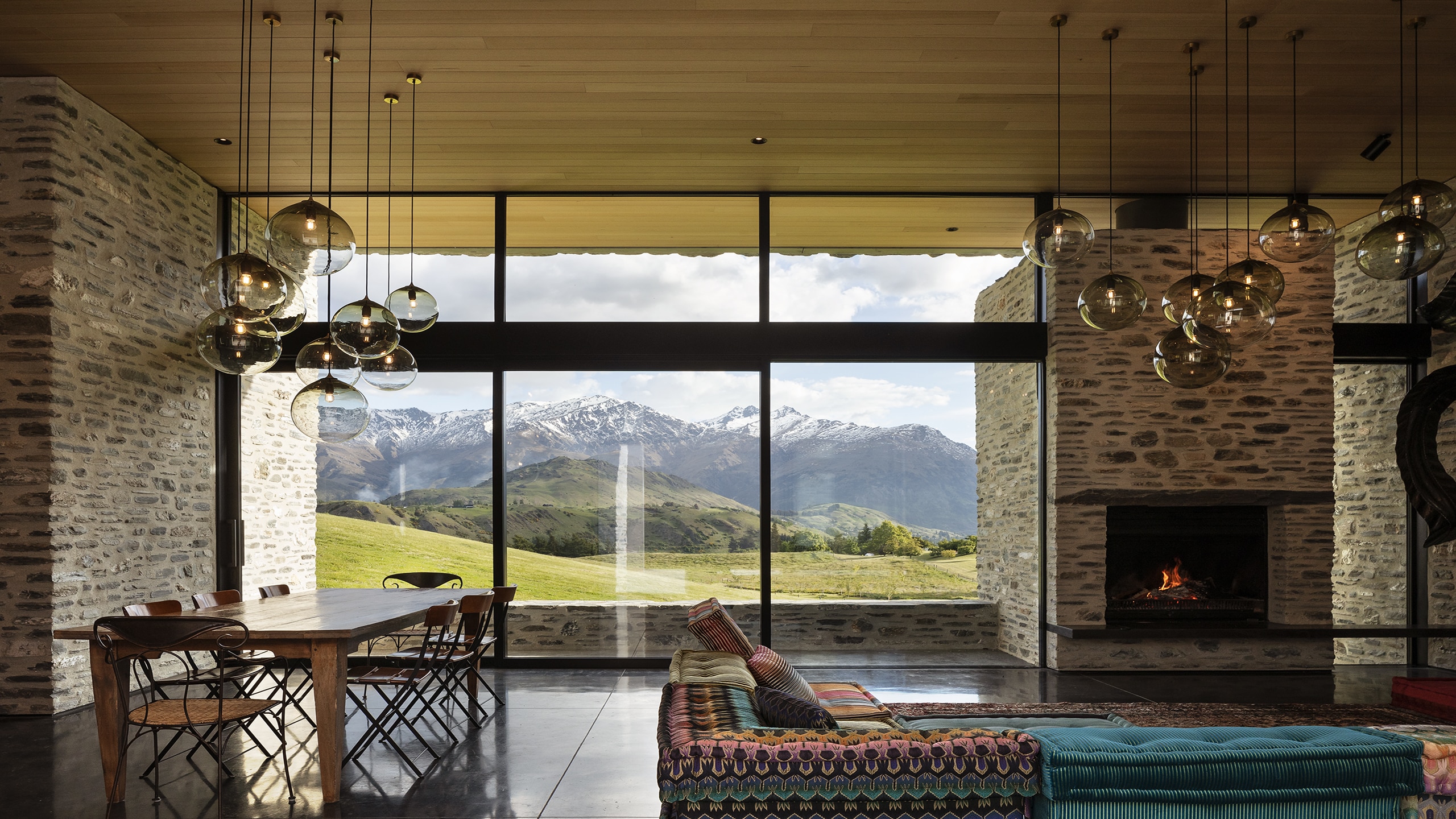 polished concrete floor in award winning home overlooking the Southern Alps.